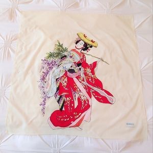 KOBELCO Kobe Steel vintage Japanese geisha square scarf.